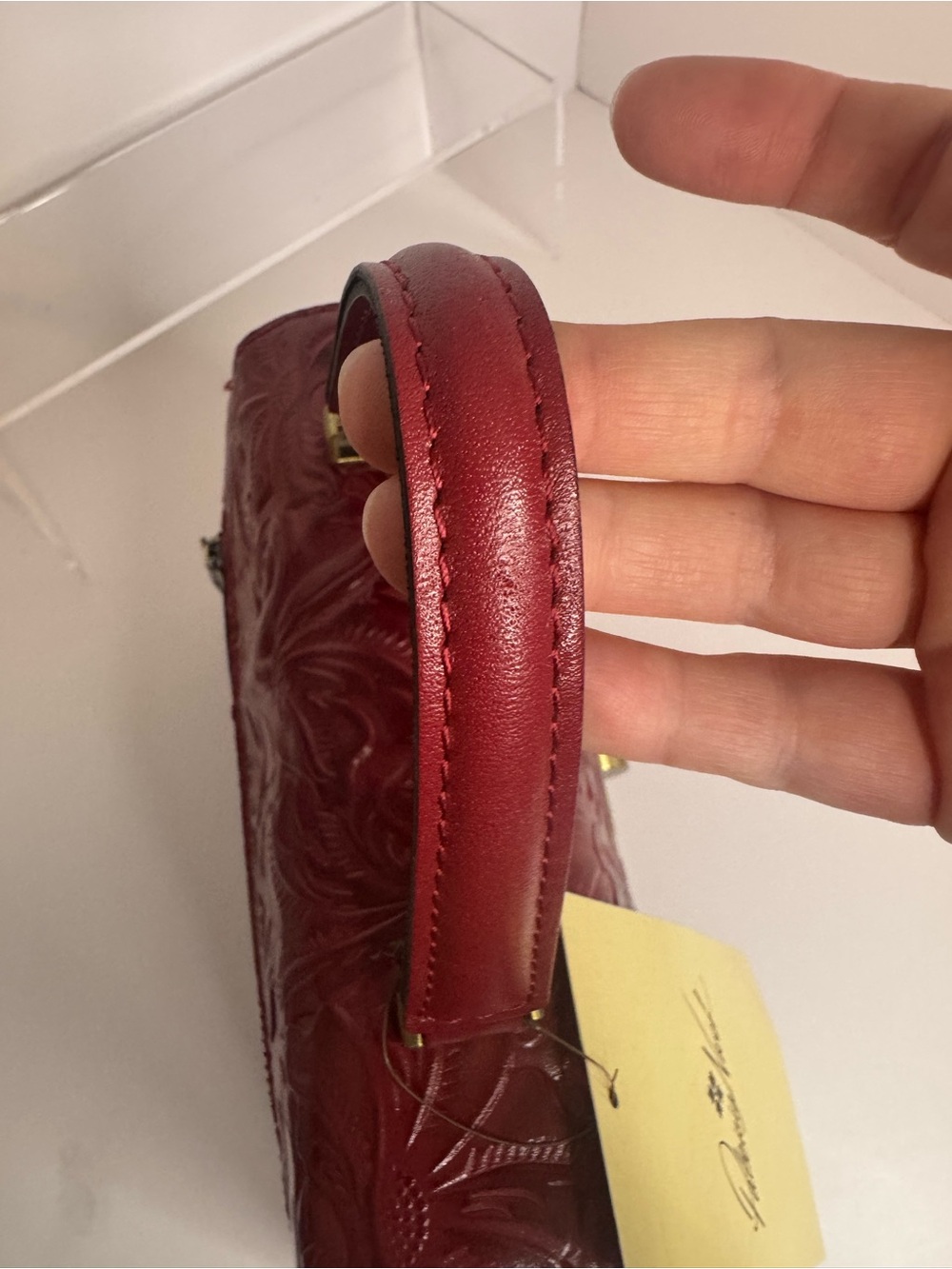#438 Patricia Nash NWT Chauny Red Floral Burnished Tooled Leather Two-Way Bag - Picture 14 of 15